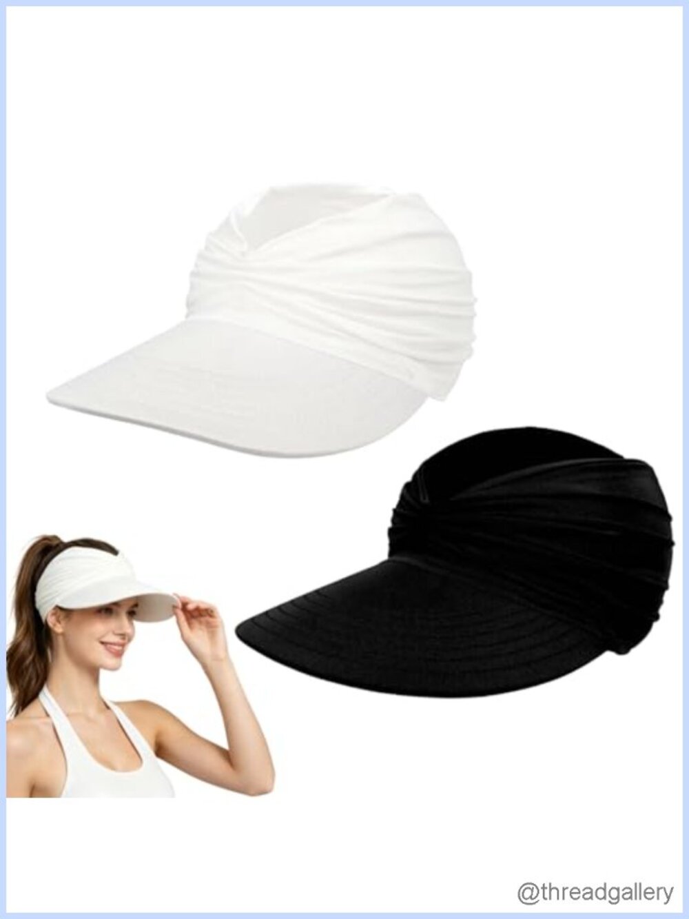 Women's UPF 50+ Wide Brim Ponytail Sun Visor Hat Foldable Beach Golf